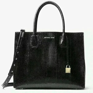 NWT Michael Kors black large conv tote genuine snake skin